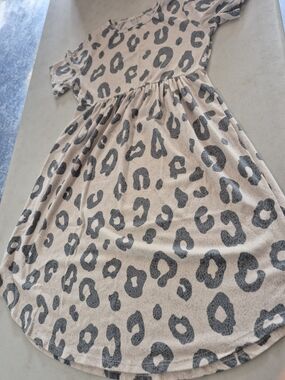 Womens Beige Leopard Print Short Sleeve Dress